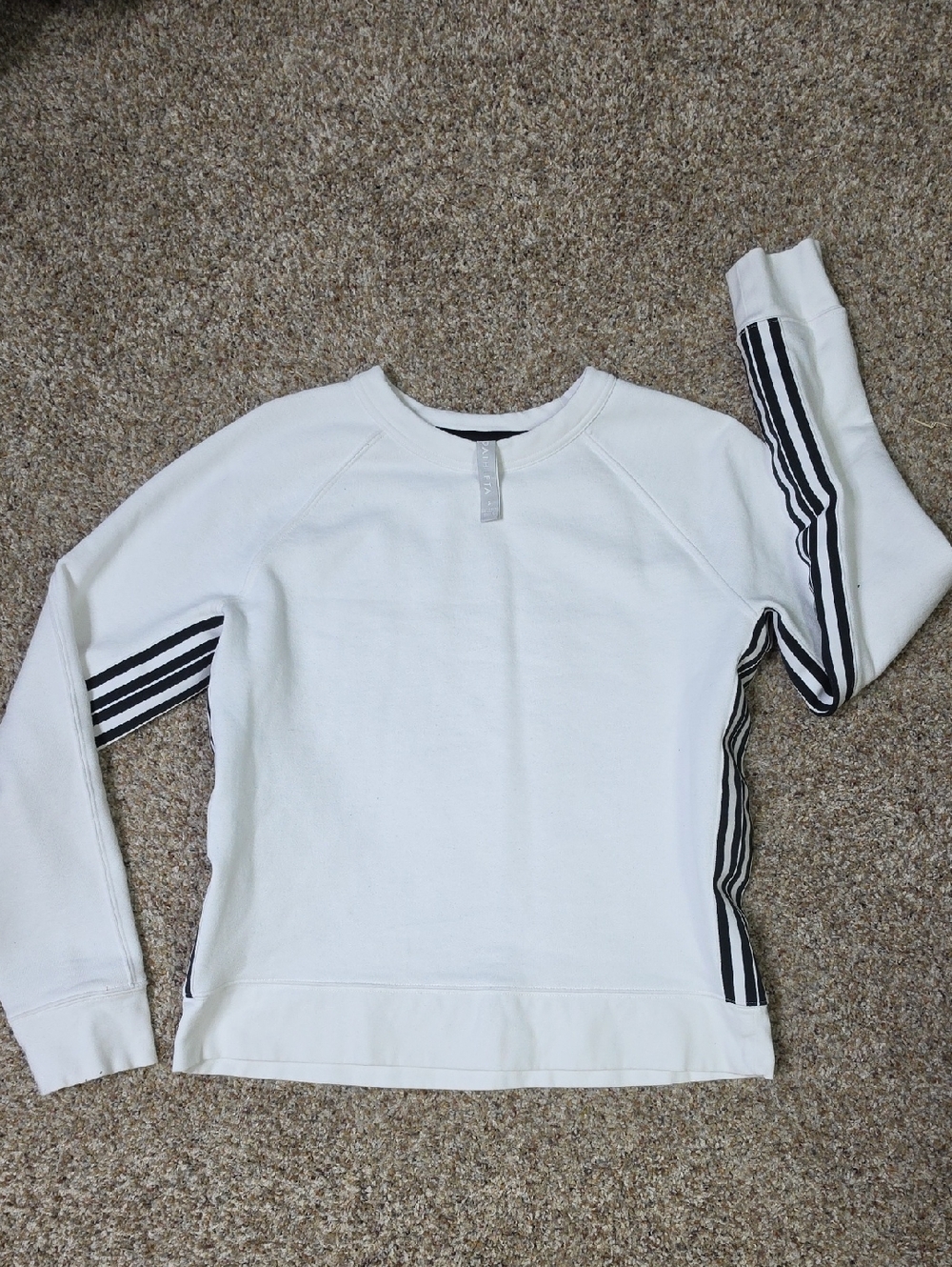 Athleta White Sweatshirt with Black Stripe Accents